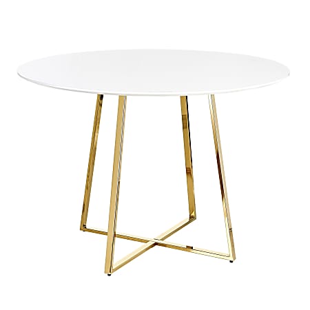 LumiSource Cosmo Dining Table, 30-1/4"H x 43-1/2"W x 43-1/2"D, Gold/White