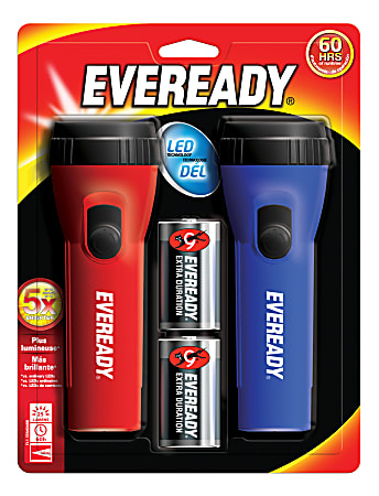 Eveready® Economy LED Flashlight Twin Pack, 2 7/16", Red/Blue, Pack Of 2