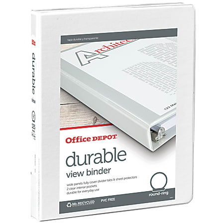 Office Depot® Brand Durable View 3-Ring Binder, 1/2" Round Rings, White, OD02959