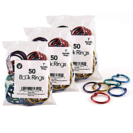 Hygloss Metallic Loose-Leaf Book Rings, 1", Silver, Pack Of 50, Box Of 3 Packs