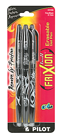 Pilot® FriXion® Ball Erasable Gel Pens, Fine Point, 0.7 mm, Black Barrels, Black Ink, Pack Of 3
