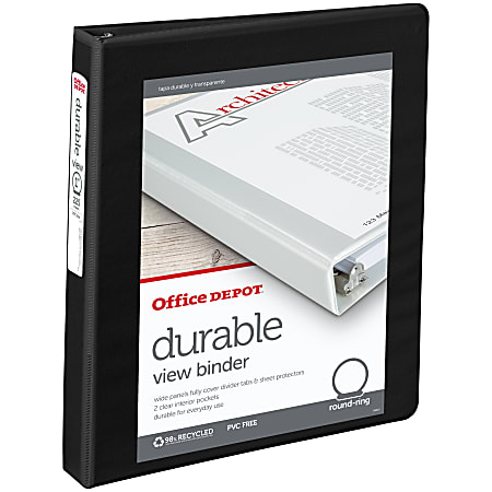 Office Depot® Brand Durable View 3-Ring Binder, 1" Round Rings, Black