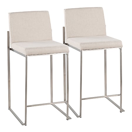 LumiSource Fuji Contemporary Counter Stools, Silver/Beige, Set Of 2 Stools