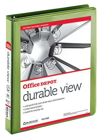 Office Depot® Brand Durable View 3-Ring Binder, 1" Round Rings, 61% Recycled, Green