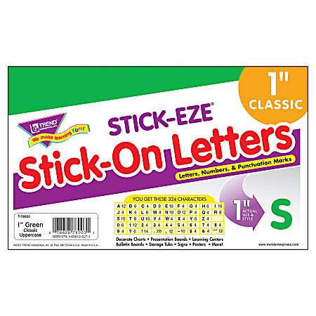 TREND STICK EZE Stick On Letters 1 Green Pre K Grade 12 Pack Of 324 -  Office Depot