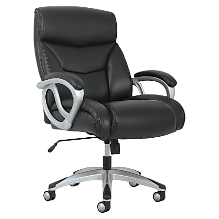 basyx by HON® Big And Tall Ergonomic Bonded Leather High-Back Chair, Black/Silver Mist