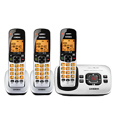 Uniden® D1780-3 DECT 6.0 Digital 3-Handset Cordless Phone With Answering System, Silver