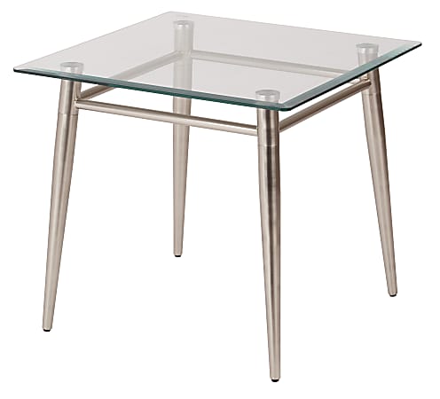 Ave Six Brooklyn Glass-Top Table With Metal Frame, Square End Table, Clear/Brushed Nickel