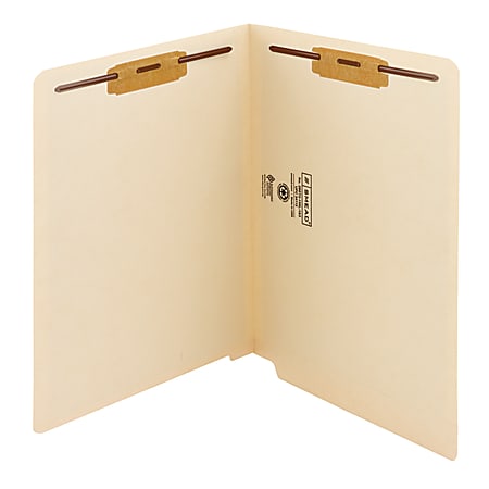 Smead® End-Tab Folders With Fastener, 8 1/2" x 11", Letter, Manila, Box of 50