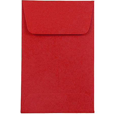 JAM Paper® Coin Envelopes, #1, Gummed Seal, 30% Recycled, Red, Pack Of 25