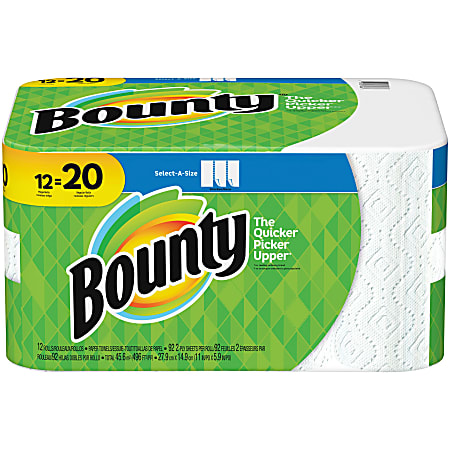 Bounty® Select-A-Size® Mega 2-Ply Paper Towels, 92 Sheets Per Roll, Pack Of 12 Rolls