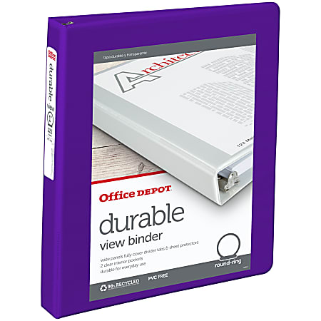 Office Depot® Brand Durable View 3-Ring Binder, 1" Round Rings, 49% Recycled, Purple