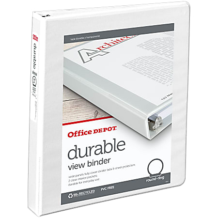 Office Depot® Brand Durable View 3-Ring Binder, 1" Round Rings, White