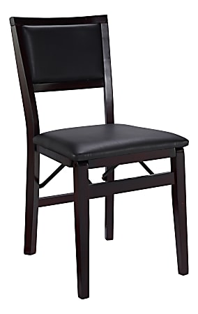 Linon Baker Faux Leather Folding Chairs, Dark Brown/Espresso, Set of 2