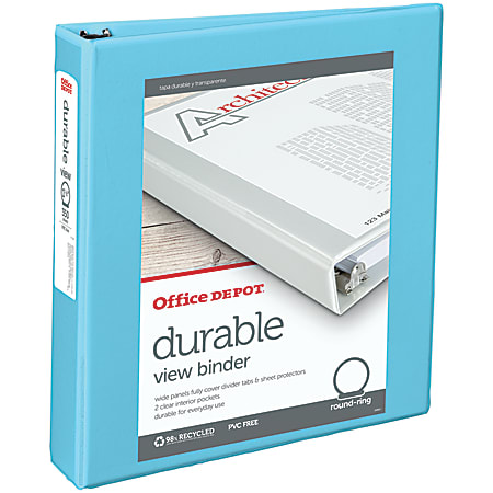 Office Depot® Brand Durable View 3-Ring Binder, 1 1/2" Round Rings, 49% Recycled, Jeweler Blue