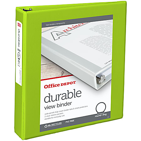 Office Depot® Brand Durable View 3-Ring Binder, 1 1/2" Round Rings, Green