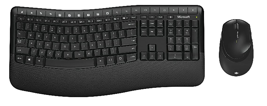 Microsoft® 5050 Wireless Keyboard & Mouse, Contoured/Curved Compact Keyboard, Black, Ambidextrous Laser Mouse, Desktop 5050