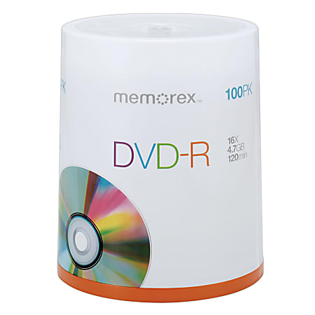 Memorex™ DVD-R Recordable Media Spindle, 4.7GB/120 Minutes, Pack Of 100