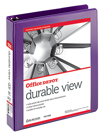Office Depot® Brand Durable View 3-Ring Binder, 1 1/2" Round Rings, 61% Recycled, Purple