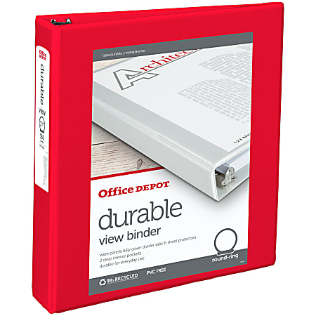Office Depot® Brand Durable View 3-Ring Binder, 1 1/2" Round Rings, Red