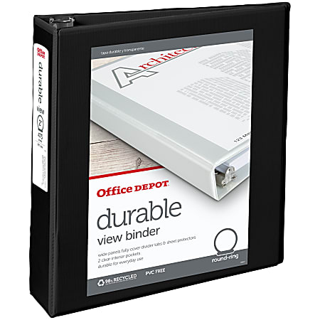 Office Depot® Brand Durable View 3-Ring Binder, 2" Round Rings, 49% Recycled, Black