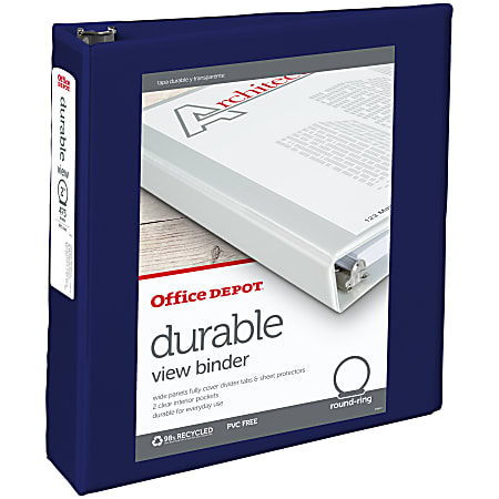 Office Depot® Brand Durable View 3-Ring Binder, 2" Round Rings, 49% Recycled, Blue