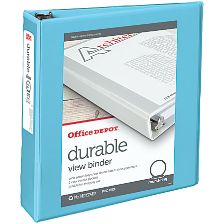 Office Depot® Brand 3-Ring Durable View Binder, 2" Round Rings, Jeweler Blue