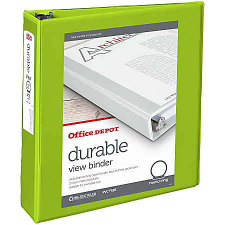 Office Depot® Brand Durable View 3-Ring Binder, 2" Round Rings, Green