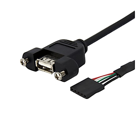 StarTech.com 3ft Panel Mount USB Cable - USB A to Motherboard Header Cable F/F - 3ft USB Data Transfer Cable for Motherboard, Storage Drive - First End: 1 x Type A Female USB - Second End: 1 x IDC Female USB Header - Nickel Plated Connector - Black