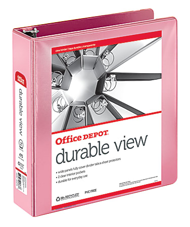 Office Depot® Brand Durable View 3-Ring Binder, 2" Round Rings, 61% Recycled, Pink