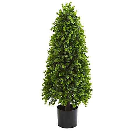 Nearly Natural 3'H Eucalyptus Topiary Artificial Tree, 3'H x 14"W x 14"D, Black/Green