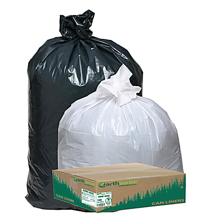Webster® EarthSense® 1.25 mil Trash Bags, 33 gal, 33"H x 39"W, 75% Recycled, Black, 100 Bags