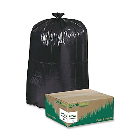 Webster® EarthSense® 1.25 mil Trash Bags, 60 gal, 38"H x 58"W, 75% Recycled, Black, 100 Bags