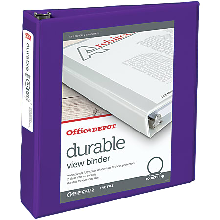 Office Depot® Brand Durable View 3-Ring Binder, 2" Round Rings, Purple