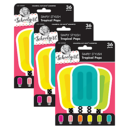 Carson Dellosa Education Cut-Outs, Schoolgirl Style Simply Stylish Tropical Pops, 36 Cut-Outs Per Pack, Set Of 3 Packs