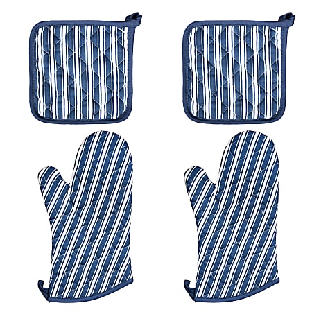 Better Houseware Striped Oven Mitt and Pot Holder Kit, Blue