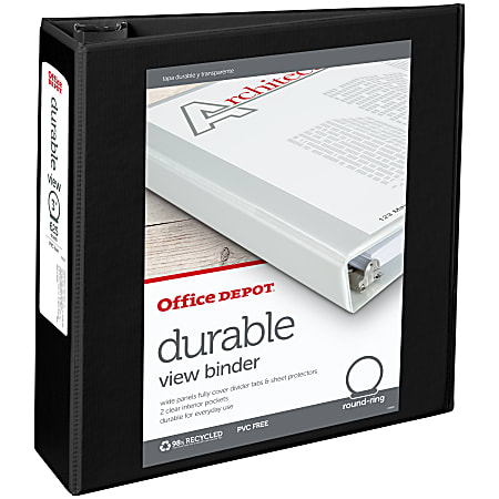 Office Depot® Brand Durable View 3-Ring Binder, 3" Round Rings, 49% Recycled, Black