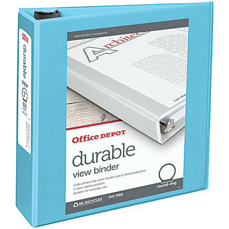 Office Depot® Brand Durable View 3-Ring Binder, 3" Round Rings, Jeweler Blue