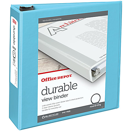 Office Depot® Brand Durable View 3-Ring Binder, 3" Round Rings, Jeweler Blue