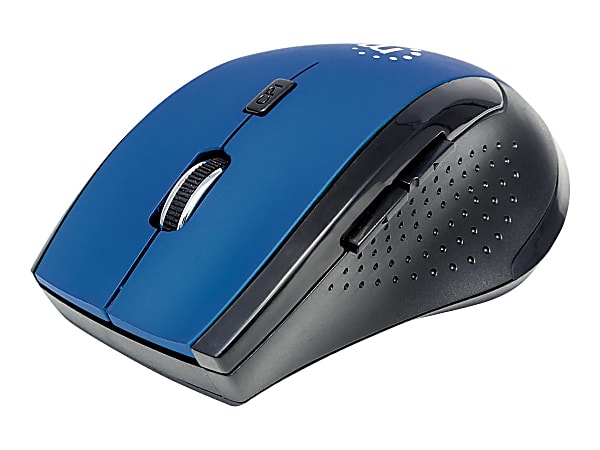 Manhattan Curve Wireless Mouse, Blue/Black, Adjustable DPI (800, 1200 or 1600dpi), 2.4Ghz (up to 10m), USB, Optical, Five Button with Scroll Wheel, USB micro receiver, 2x AAA batteries (included), Low friction base, Three Year Warranty, Blister