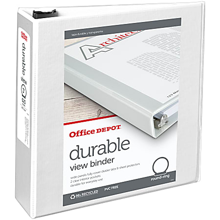 Office Depot® Brand Durable View 3-Ring Binder, 3" Round Rings, White