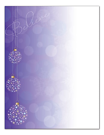 Great Papers!® Holiday Stationery, 8 1/2" x 11", Believe Ornaments, Pack Of 80 Sheets