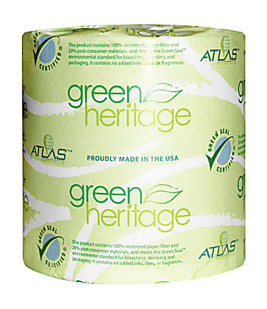 Atlas Green Heritage Bathroom Tissue, 2-Ply, White, 500 Sheets Per Roll, Carton Of 96 Rolls