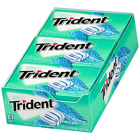 Trident® Minty Sweet Twist Sugar-Free Gum, 14 Pieces Per Pack, Box Of 12 Packs