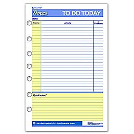 AT-A-GLANCE® QuickNotes® 30% Recycled To Do Today Planning Pad, 5 1/2" x 8 1/2"
