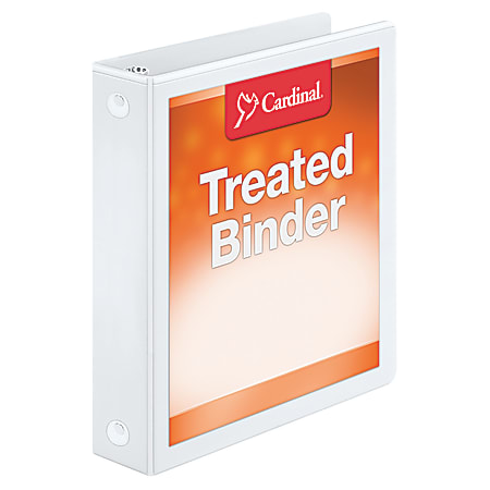 Cardinal Treated ClearVue™ Locking 3-Ring Binder, 1 1/2" Round Rings, 52% Recycled, White
