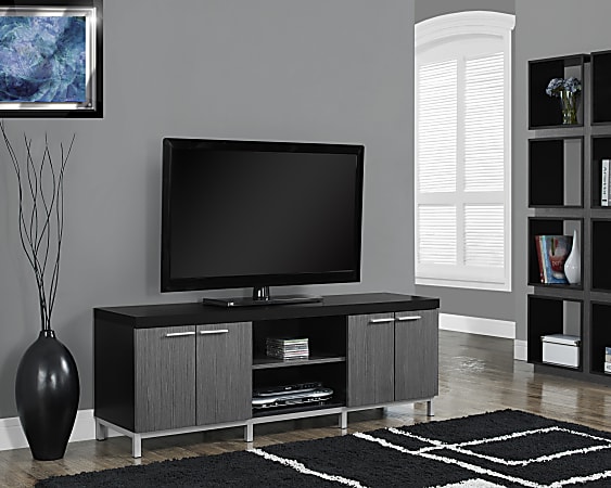Monarch Specialties 2-Tone TV Stand For TVs Up To 60", 21"H x 60"W x 16"D, Black/Gray
