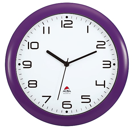 Alba Silent Round Wall Clock, 12" Diameter, Purple