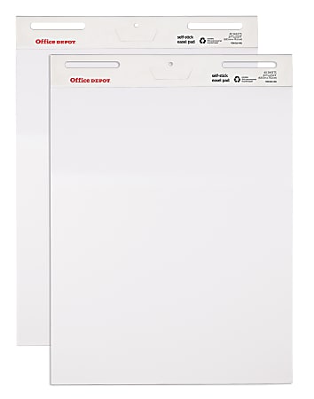 Office Depot® Brand Bleed Resistant Self-Stick Easel Pads, 25" x 30", 40 Sheets, 30% Recycled, White, Pack Of 2