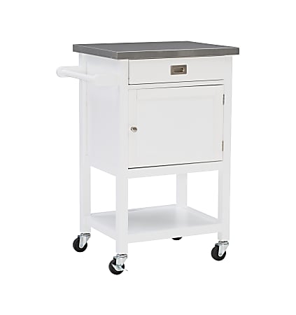 Linon Victoria 36"H Apartment Cart With Stainless-Steel Top, White